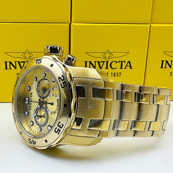 Invicta Men's 48mm PRO DIVER Scuba Chronograph Gold Dial 18K Gold Plated Watch - Picture 8 of 9